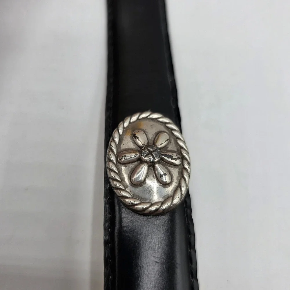 Barse Black Genuine English Leather Belt Silver Western Concho Heart Tip Small